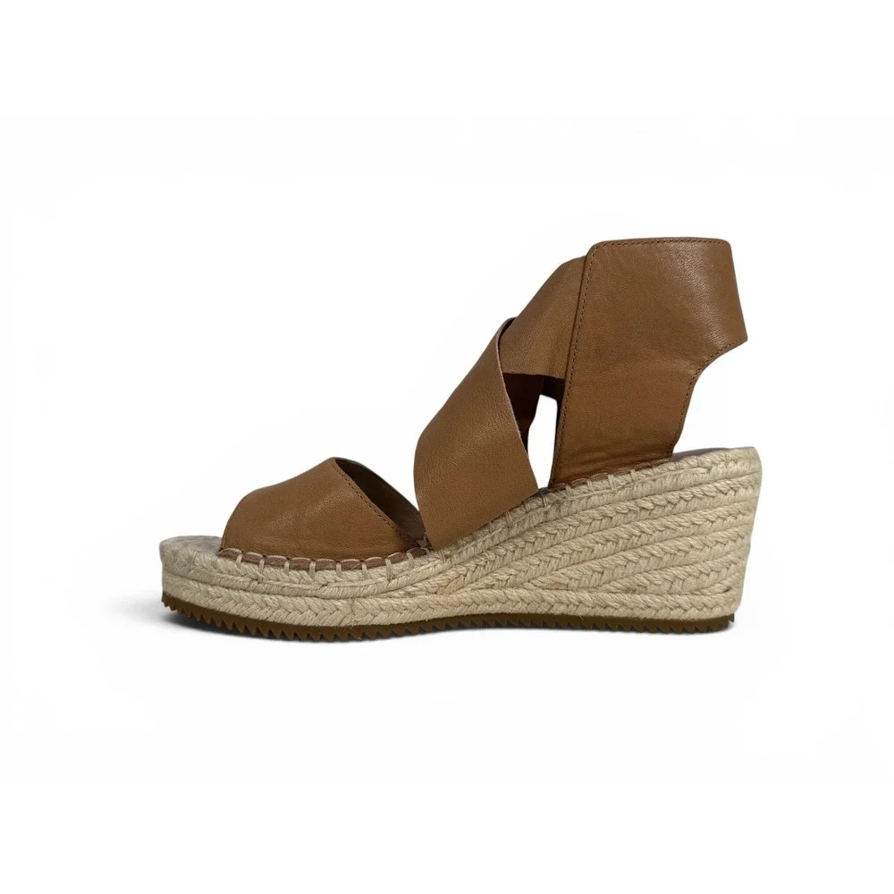Eileen Fisher Willow Espadrille Wedge Sandal Tan Tumbled Leather Womens‎ 7.5